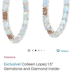 Colleen Lopez 1.5” Opal and champagne diamond Silver Earrings